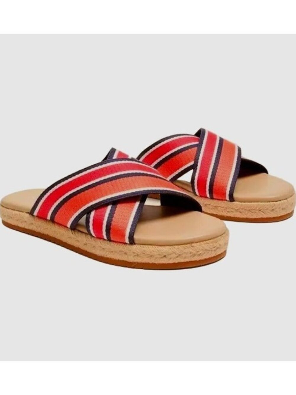 NEW Lane Bryant Dream Cloud Criss-Cross Espadrille Slide Sandal 10W Red Stripe